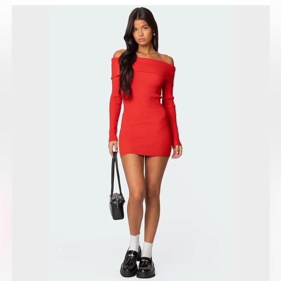 Edikted Dresses & Skirts - NWT Editked Evi fold over ribbed knit mini dress
